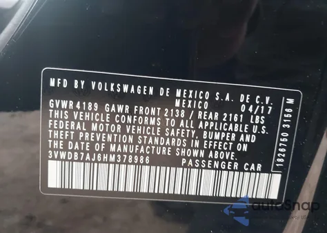 2017 Volkswagen Jetta 1.4T Se from USA, damaged, VIN 3VWDB7AJ6HM378986